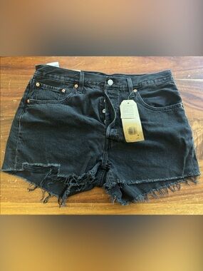 Levi's Black Distressed Denim Cutoff Shorts